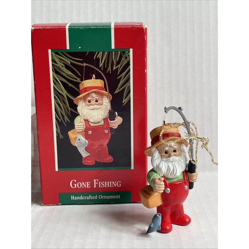 Vintage HALLMARK SANTA GONE FISHING Christmas Keepsake Ornament 1988 in Box